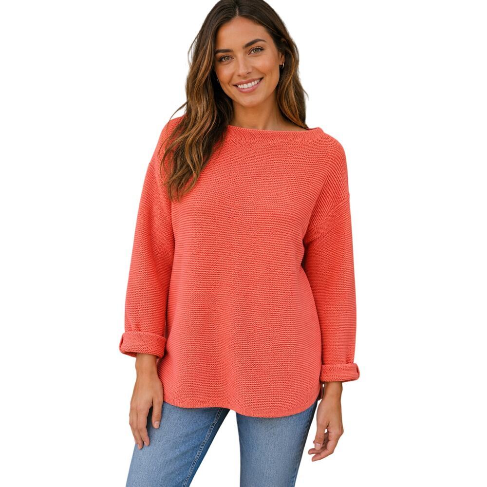 Boden wool blend coral chunky knit heavy pullover winter tunic career coral 14